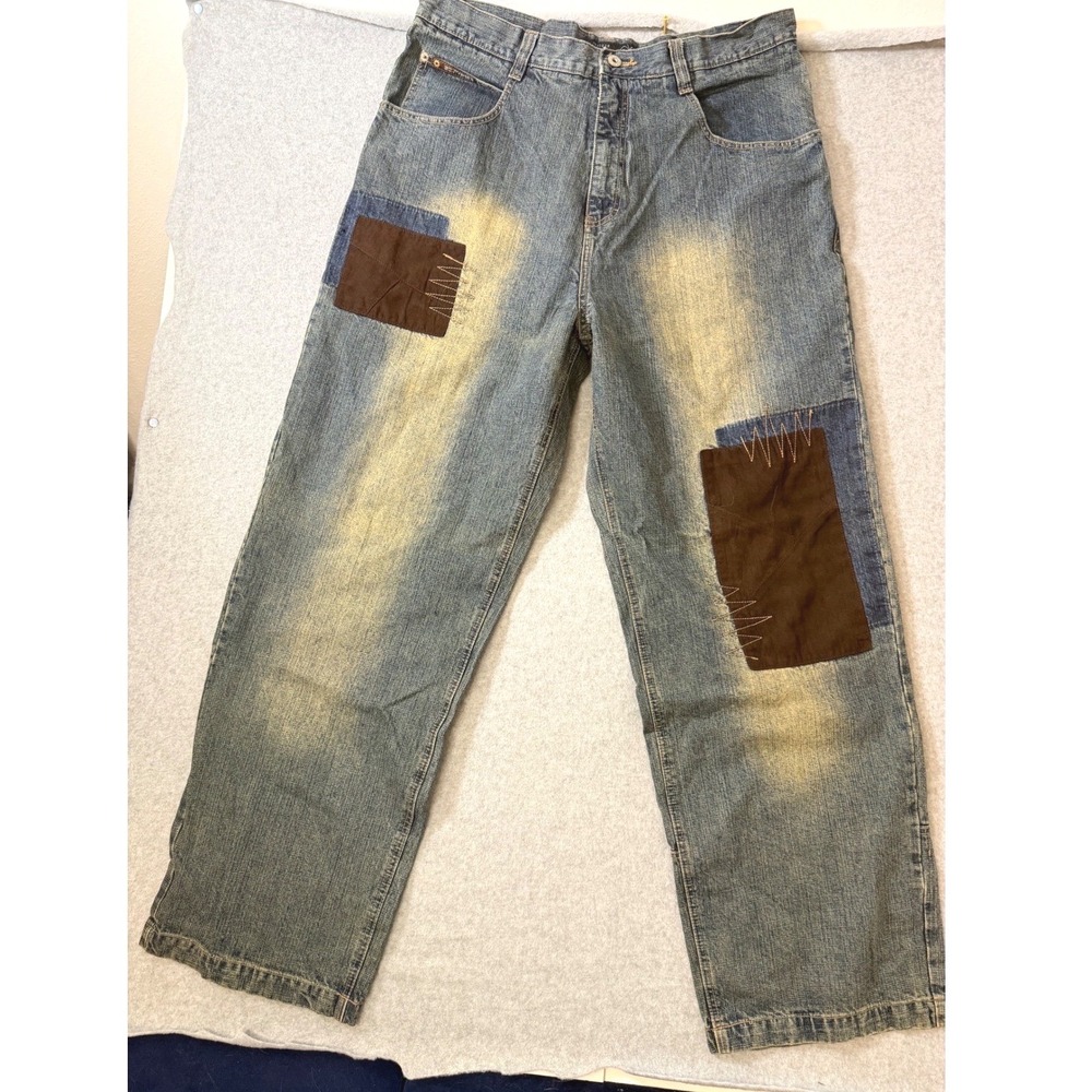 Vintage Y2K Southpole Baggy Jeans Mens 38 Patchwork Wide Leg Faded Hip Hop